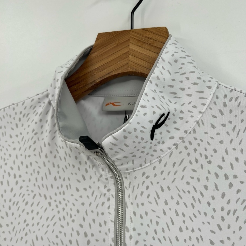 Kjus Women's Sunshine Printed Mock Neck Zip Golf Shirt Jacket in White Gray 38 M